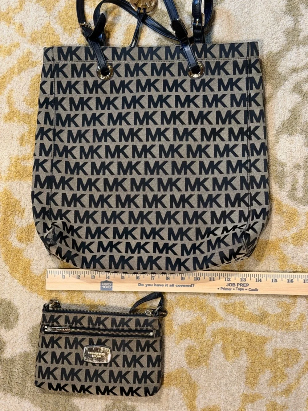 Michael Kors Black Logo & Beige/Tan Tote with Gold Accent and Matching Wristlet - Picture 14 of 16